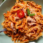 Hidden vegetable pasta sauce mixed with the linguini.