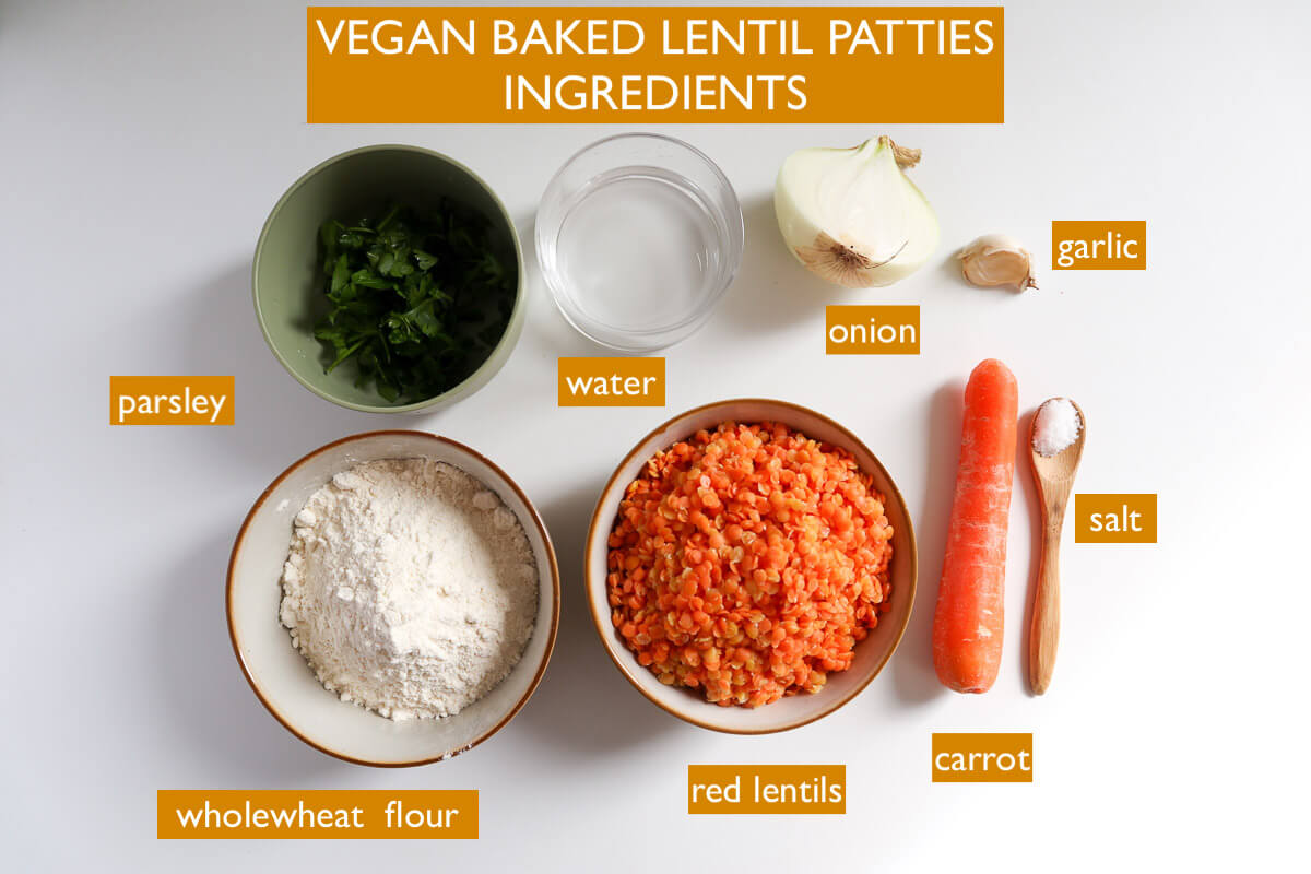 Labelled ingredients on a white background