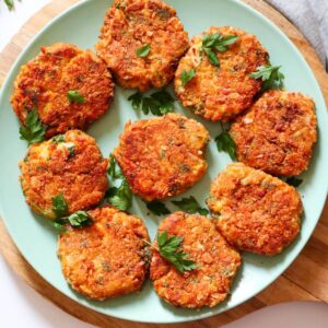 Chickpea patties on a plate.