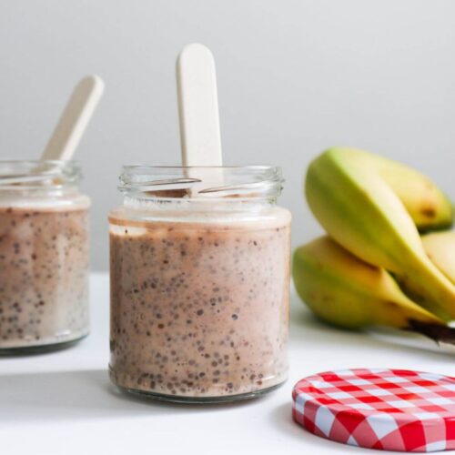 Chia pudding for babies with a spoon dipped in