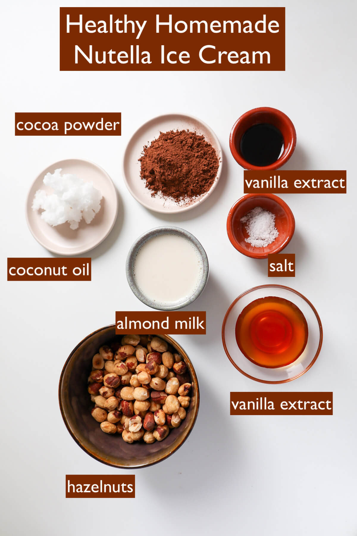 Labelled ingredients on a white background