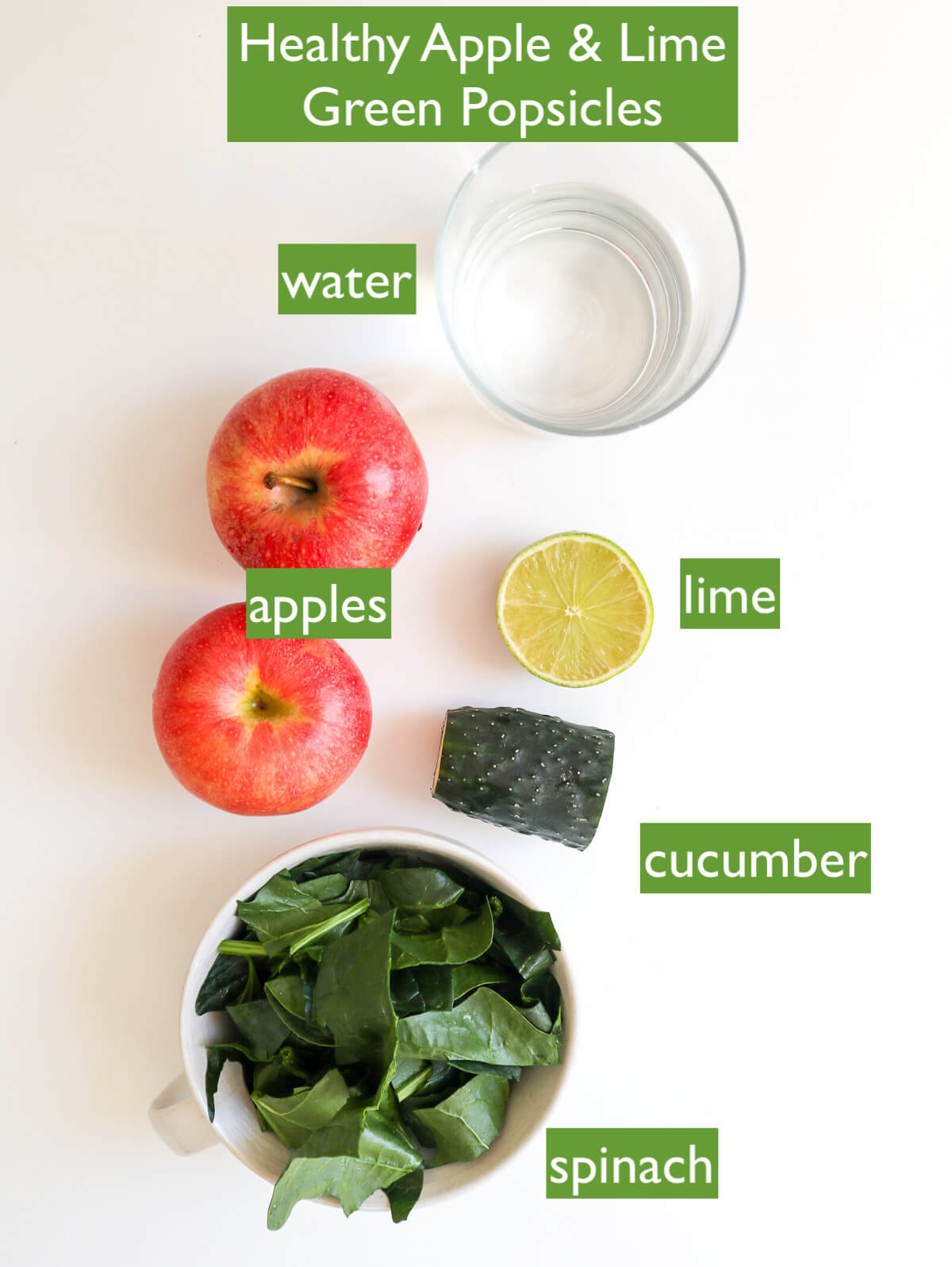 Labelled ingredients on white background.