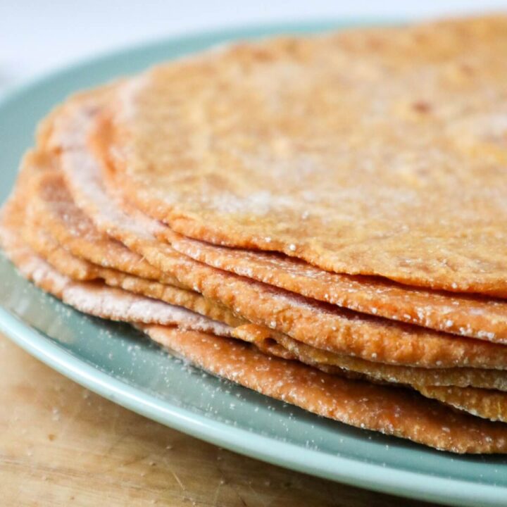 Stacked sweet potato pancakes.